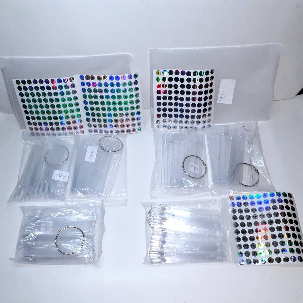 299 Pcs Clear Nail Swatch Sticks with Ring, Fan Shape Nail Art Tips, False Nail